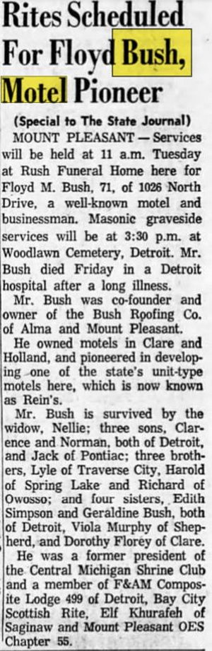 Bushs Motel - Dec 1962 Former Owner Passes Away (newer photo)